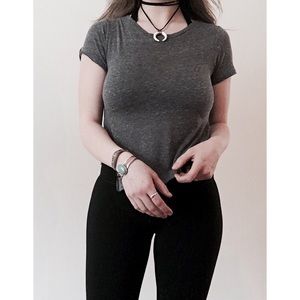 Gray Peplum Back Cropped Tee Shirt